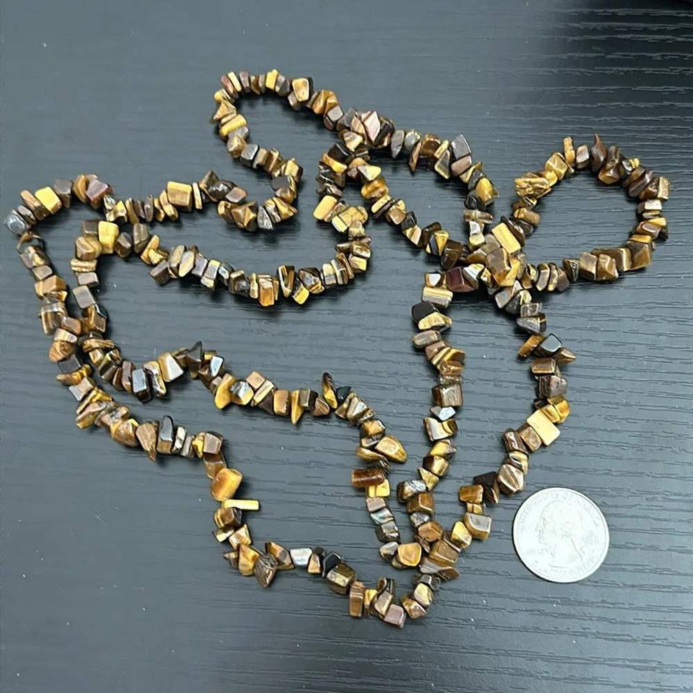 Continuous 42” Strand Polished Tiger Eye Chip Necklace